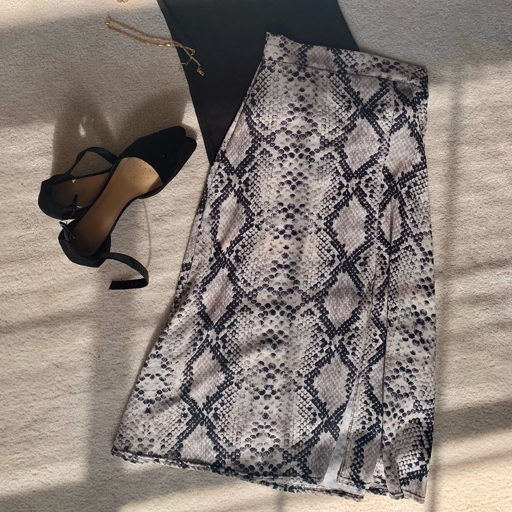 Snake Print Midi Skirt